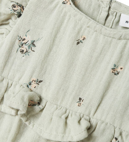 Name It Kjole - Musselin - NbfHikka - Aqua Gray m. Blomster