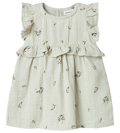 Name It Kjole - Musselin - NbfHikka - Aqua Gray m. Blomster Name It Kjole - Musselin - NbfHikka - Aqua Gray m. Blomster