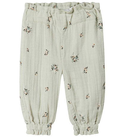 Name It Broek - Mousseline - NbfHikka - Aqua Grijs m. Bloemen