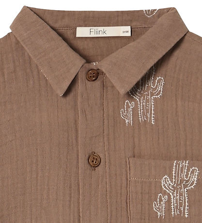 Fliink Shirt s/s - Hello - Pine Bark Cactus Aop