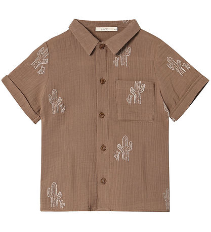 Fliink Shirt s/s - Hello - Pine Bark Cactus Aop