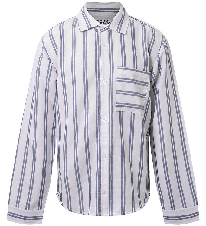 Hound Skjorte - Linen Blend - Deep Blue/Hvid
