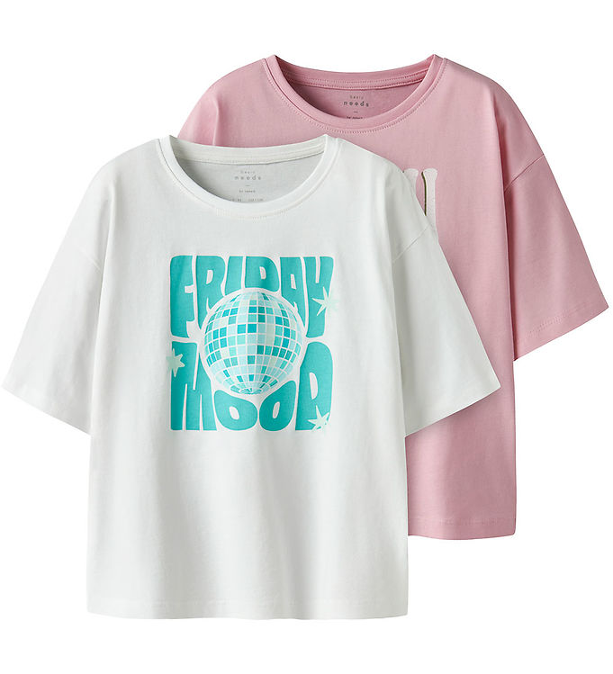 Name It T-shirt - 2-Pak - NkfVeen - Cameo Pink/Bright White