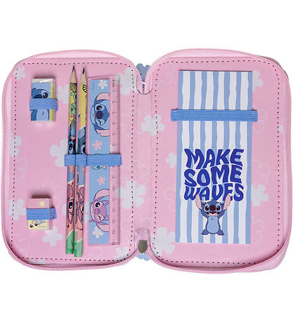 Disney Stitch Penalhus m. Indhold - Lyseblå