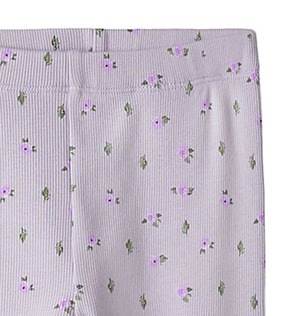 Name It Leggings - Rib - NmfHofie - Misty Lilac m. Blomster