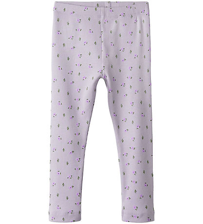 Name It Leggings - Rib - NmfHofie - Misty Lilac m. Blomster