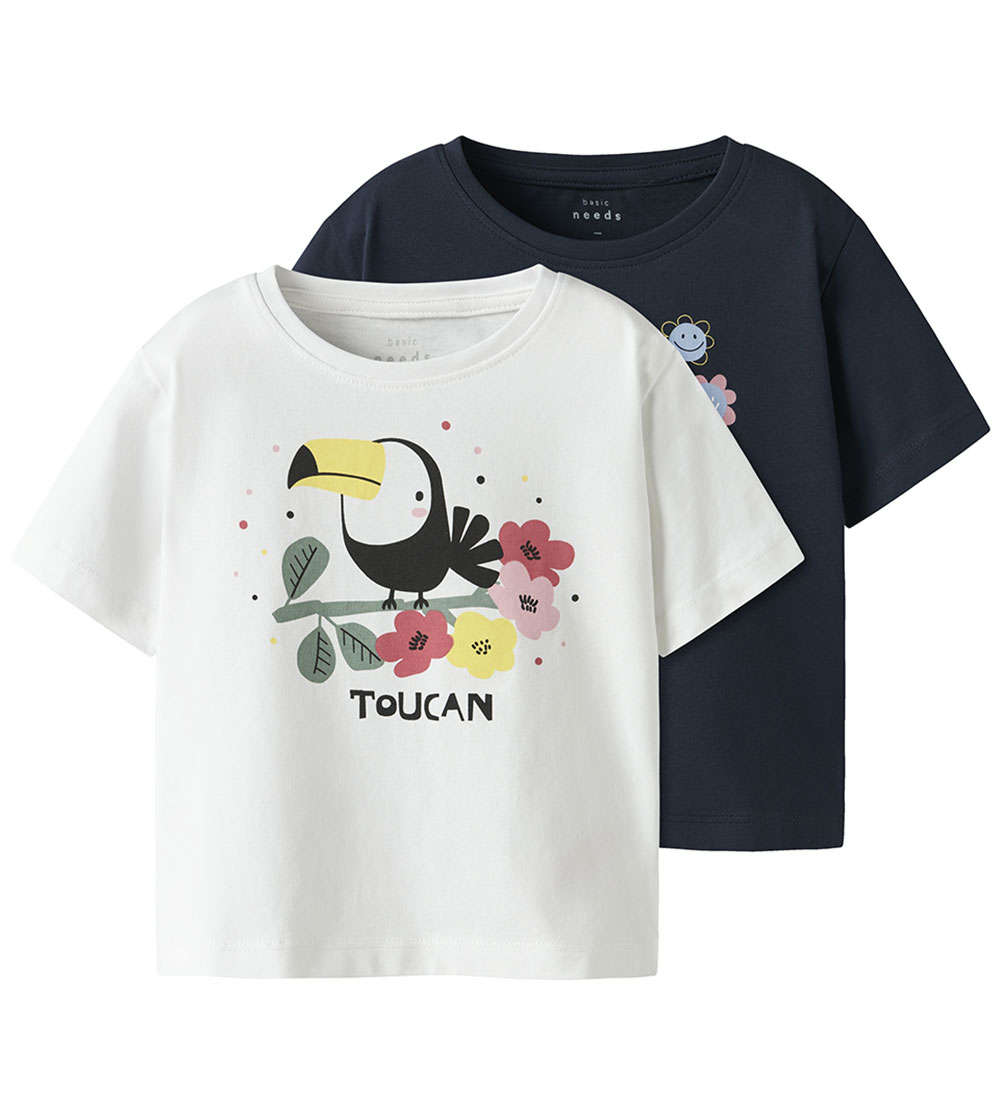 Name It T-Shirt - NmfVeen - 2er-Pack - Navy Blazer/Bright White - Name It - 2 Jahre (92) - T-Shirts