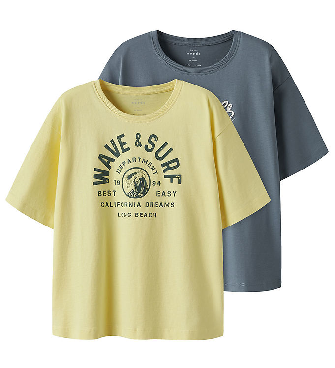 Name It T-shirt - NkmVictor - 2-Pak - Lemon Meringue/Blue Mirage