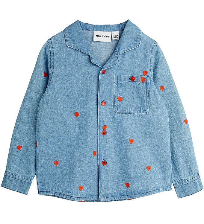Mini Rodini Skjorte - Denim - Blå m. Hjerter