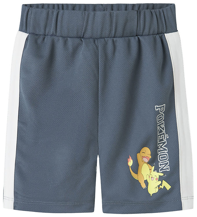 Name It Shorts Blue Mirage Med Pokémon Og Hvide Striber - Str. 3y 98cm