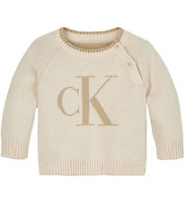 Calvin Klein Bluse - Strik - Floffy Logo - Whitecap Gray Calvin Klein Bluse - Strik - Floffy Logo - Whitecap Gray
