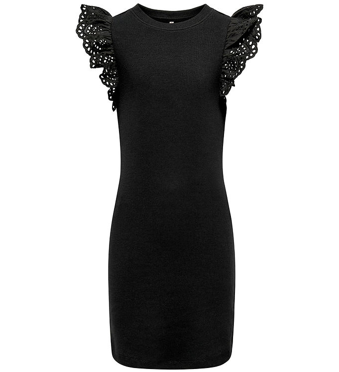 Kids Only Kjole Black Med Broderie Anglaise Flæseærmer - Str.    11-12y 146/152cm