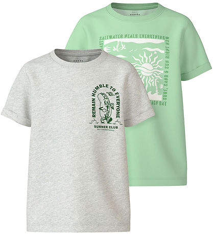 Name It T-shirts - NkmVux - 2-Pak - Honeydew/Light Grey Melange