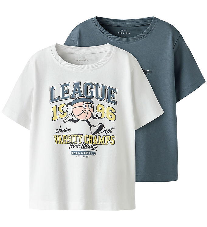 Name It T-shirt - NmmVictor - 2-Pak - Blue Mirage/Bright White