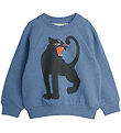 Mini Rodini Sweatshirt - Blåmeleret m. Panter Mini Rodini Sweatshirt - Blåmeleret m. Panter