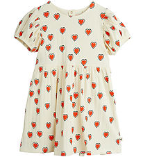 Mini Rodini Kjole - Rib - Offwhite m. Hjerter Mini Rodini Kjole - Rib - Offwhite m. Hjerter