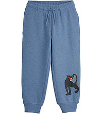 Mini Rodini Sweatpants - Blåmeleret m. Panter Mini Rodini Sweatpants - Blåmeleret m. Panter