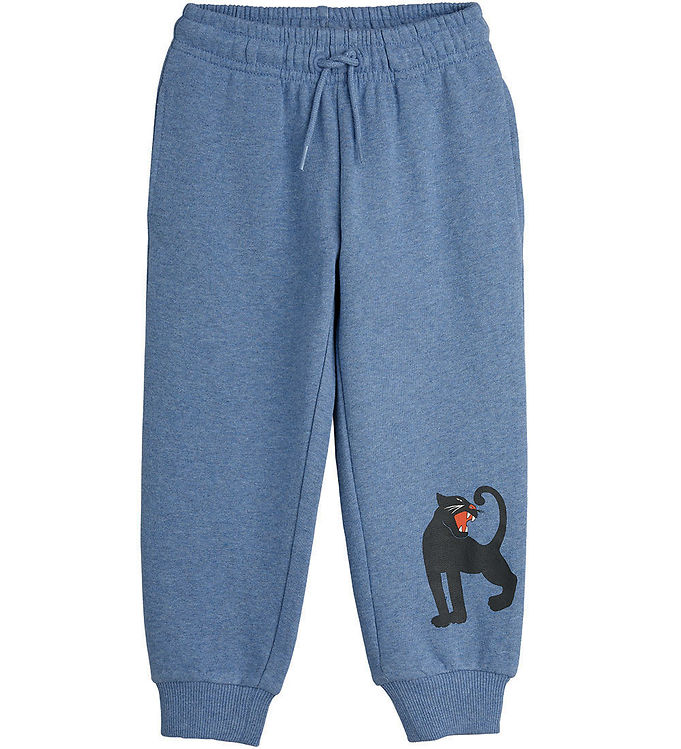 Mini Rodini Sweatpants Blå Meleret Med Pantermotiv - Str. 2-3y 92/98cm