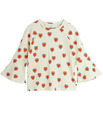 Mini Rodini Bluse - Rib - Offwhite m. Hjerter Mini Rodini Bluse - Rib - Offwhite m. Hjerter