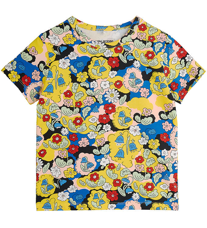 Mini Rodini T-shirt - Gul m. Blomster