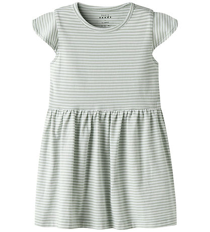 Name It Dress - NmfVinanna - Aqua Gray/Bright White