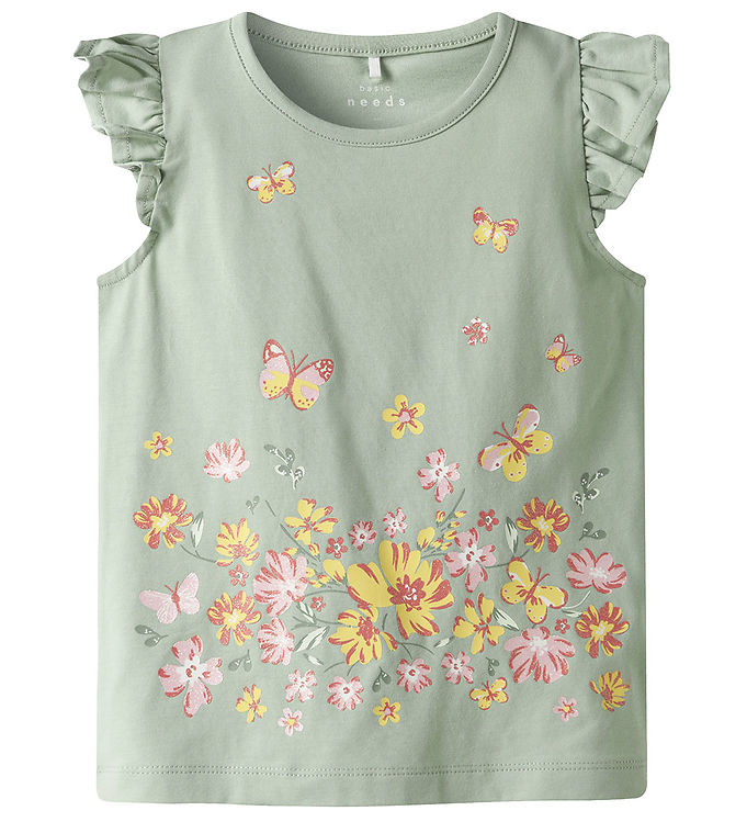 Name It Top - NmfVayana - Aqua Gray/Yellow Flower