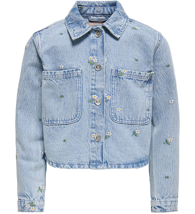 Kids Only Denimskjorte Light Blue Denim Flower Embroidery Med Blomsterbroderi - Str. 14y 164cm