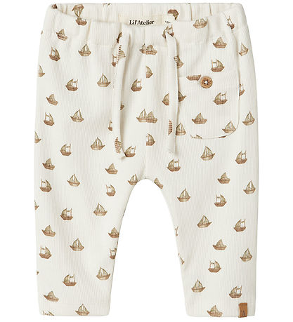 Lil' Atelier Trousers - Rib - NbmLavo - Coconut Milk w. Boats