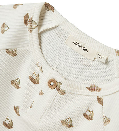 T-Shirt Lil' Atelier - Rib - NmmLavo - Coconut Lait av. Bateaux