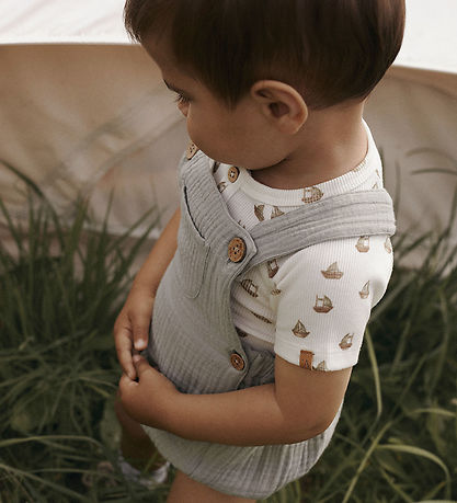 Lil' Atelier Bodysuit s/s - Rib - NbmLavo - Coconut Milk w. Boat
