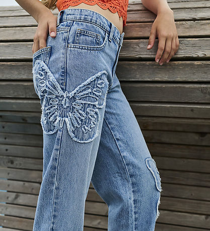 Kids Only Jeans - KogJenna - Wide - Light Blue w. Butterfly