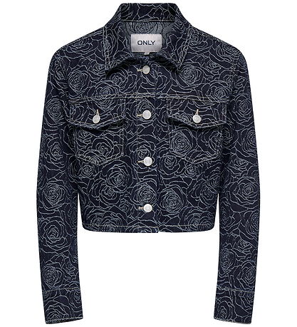 Kids Only Denim Jacket - KogGianna - Dark Blue Denim/Roses