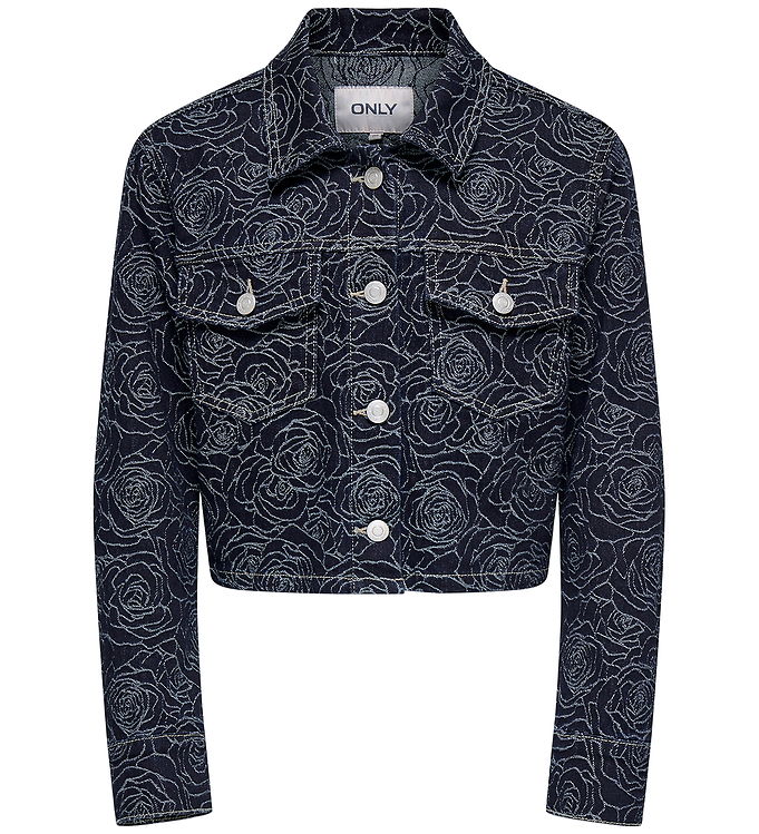 Kids Only KogGianna Denimjakke - Dark Blue Denim/Roses