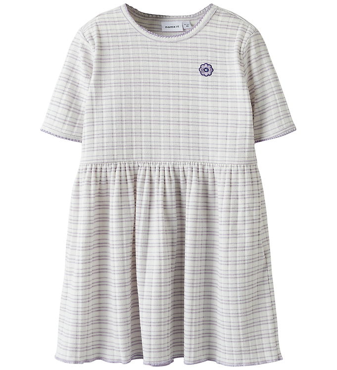 Name It Kjole - Rib - NmfFiona - Bright White/Stripes