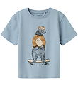 Name It T-shirt - NmmLinden - Dusty Blue m. Bjørn
