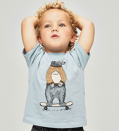 Name It T-shirt - NmmLinden - Dusty Blue m. Bjørn