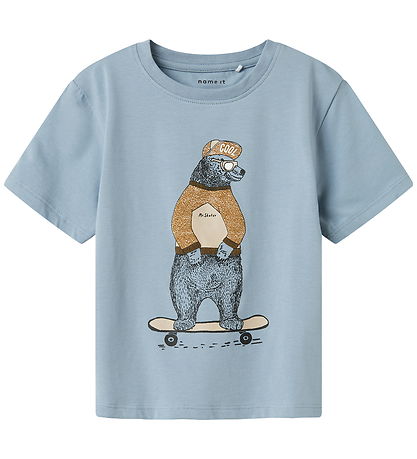 Name It T-shirt - NmmLinden - Dusty Blue m. Bjørn Name It T-shirt - NmmLinden - Dusty Blue m. Bjørn