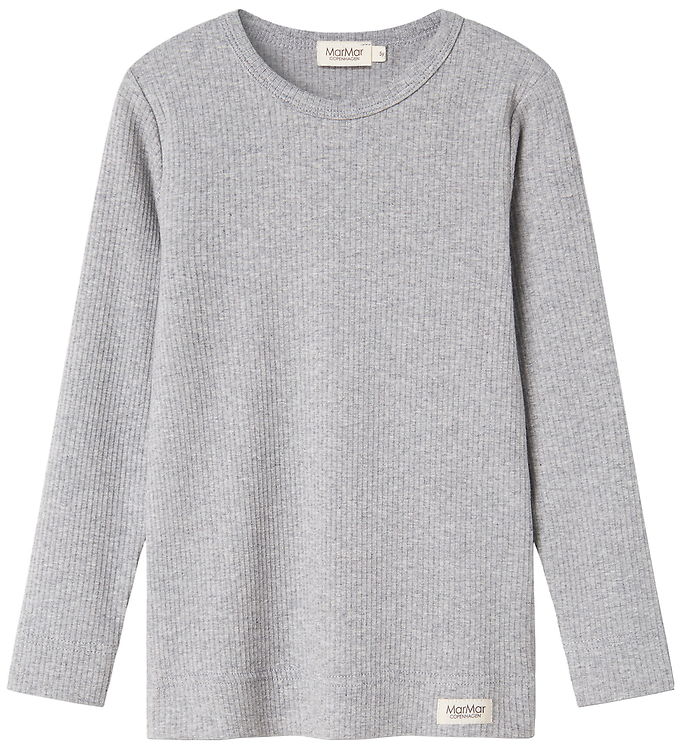 MarMar Bluse - Rib - Plain - Noos - Lysegråmeleret billede
