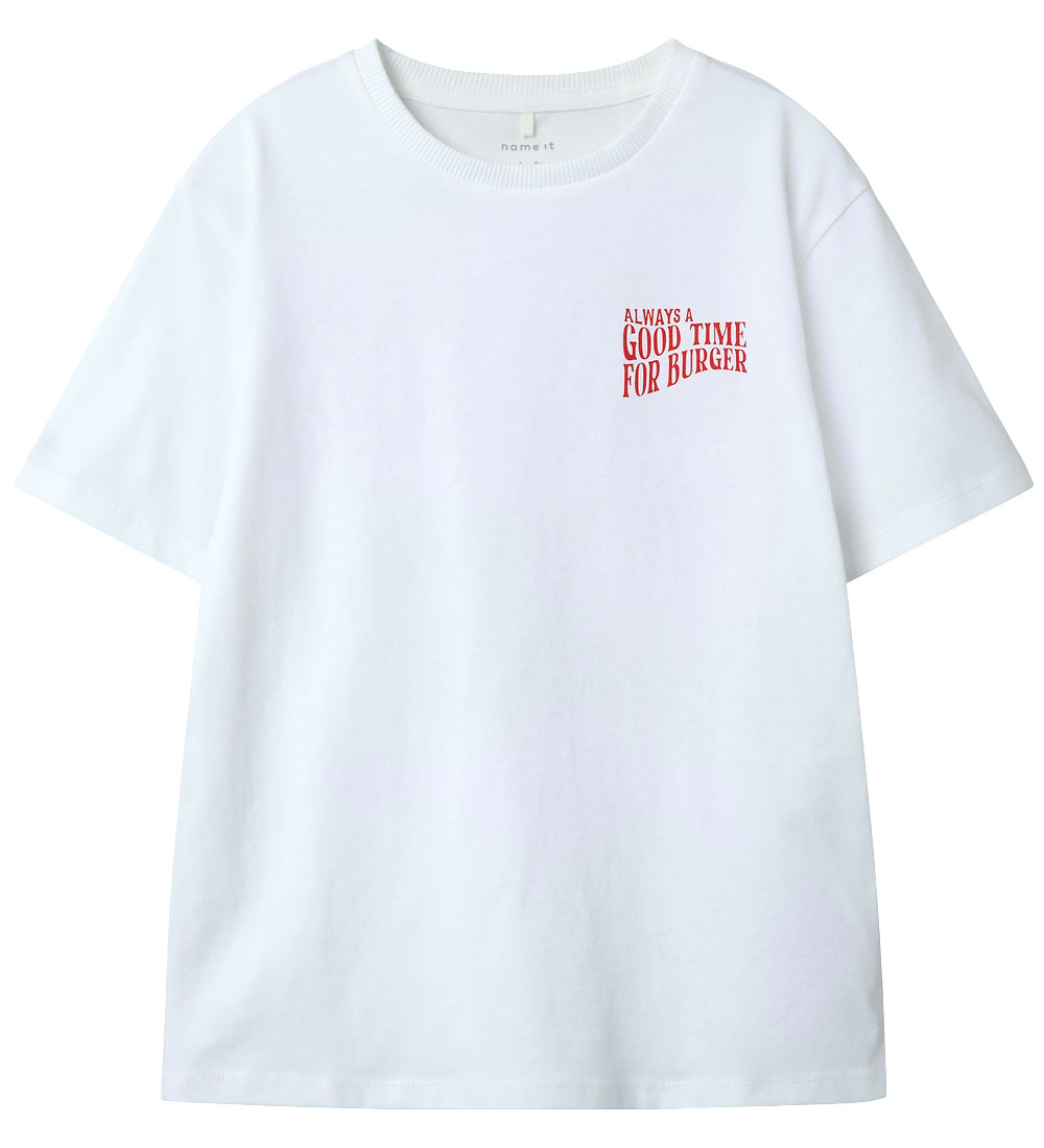 Name It T-Shirt - NkmDuster - Bright White/Burger - Name It - 6 jaar (116) - T-Shirts