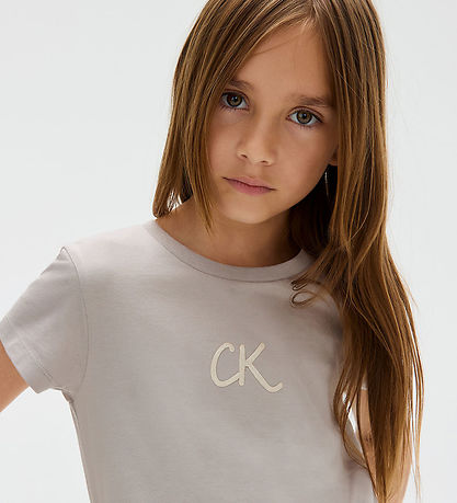 Calvin Klein T-Shirt - Glitter - Mourning Dove Grey Calvin Klein T-Shirt - Glitter - Mourning Dove Grey