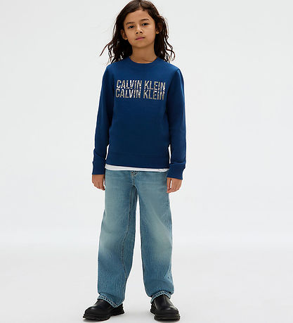 Calvin Klein Sweatshirt - Terry Seasonal Logo - Blue Jean Calvin Klein Sweatshirt - Terry Seasonal Logo - Blue Jean