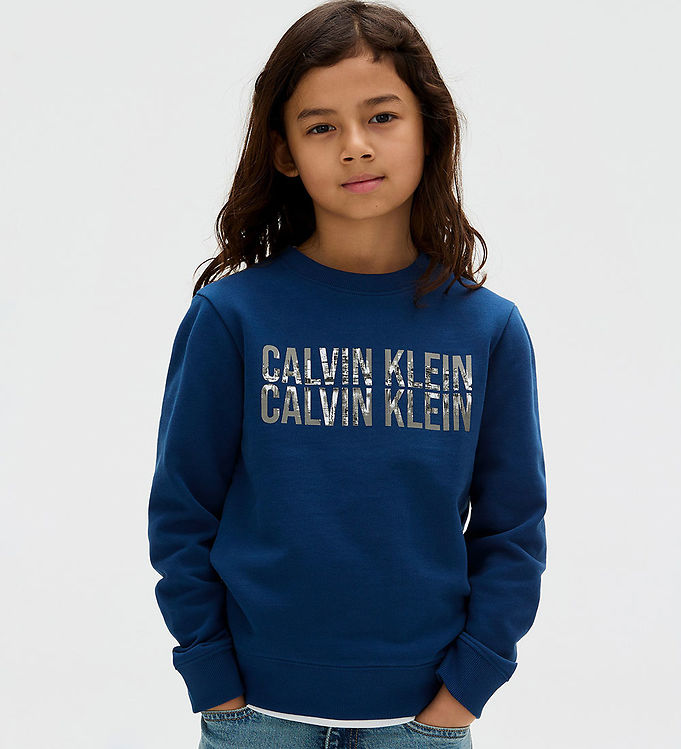 Calvin Klein Sweatshirt - Terry Seasonal Logo - Blue Jean