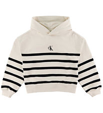 Calvin Klein Hættetrøje - Logo Boxy Fit Stripes - White Cap Gray Calvin Klein Hættetrøje - Logo Boxy Fit Stripes - White Cap Gray