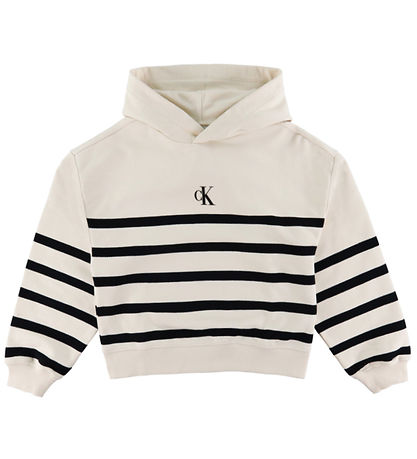 Calvin Klein Hættetrøje - Logo Boxy Fit Stripes - White Cap Gray Calvin Klein Hættetrøje - Logo Boxy Fit Stripes - White Cap Gray