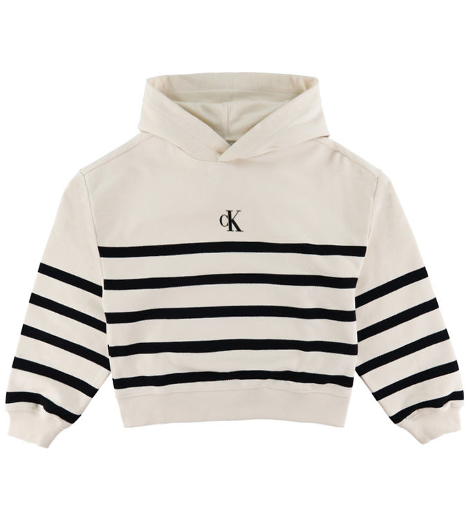 Calvin Klein Hættetrøje - Logo Boxy Fit Stripes - White Cap Gray