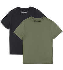 Calvin Klein T-shirt - 2-pak - Embro Logo - Dusty Olive/Ck Black Calvin Klein T-shirt - 2-pak - Embro Logo - Dusty Olive/Ck Black