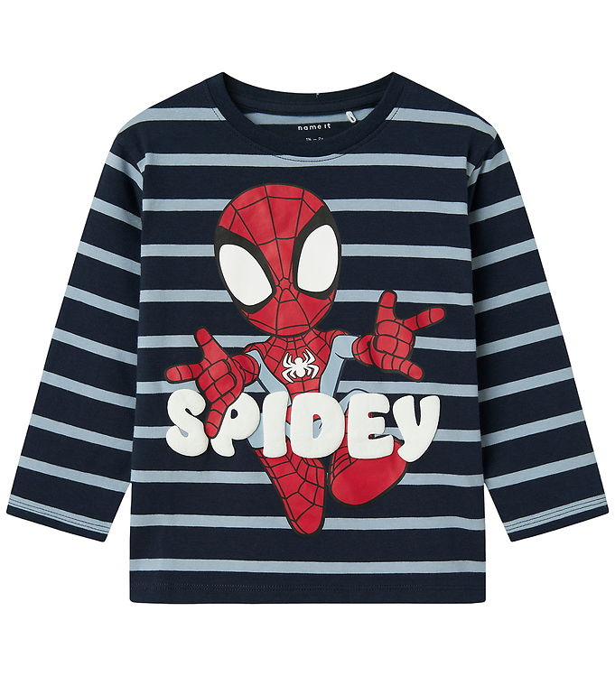 NAME IT Langærmet Bluse Josue Spidey Navy Blazer Dusty Blue