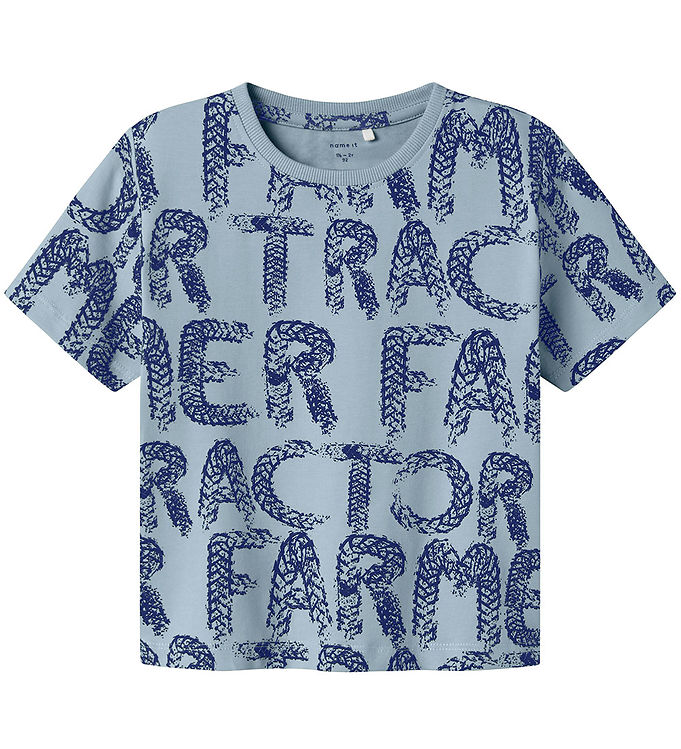 Name It T-shirt - NmmLeander - Dusty Blue m. Bogstaver