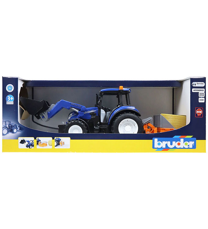 Bruder New Holland T5.120 with FL loading box forks+1ro