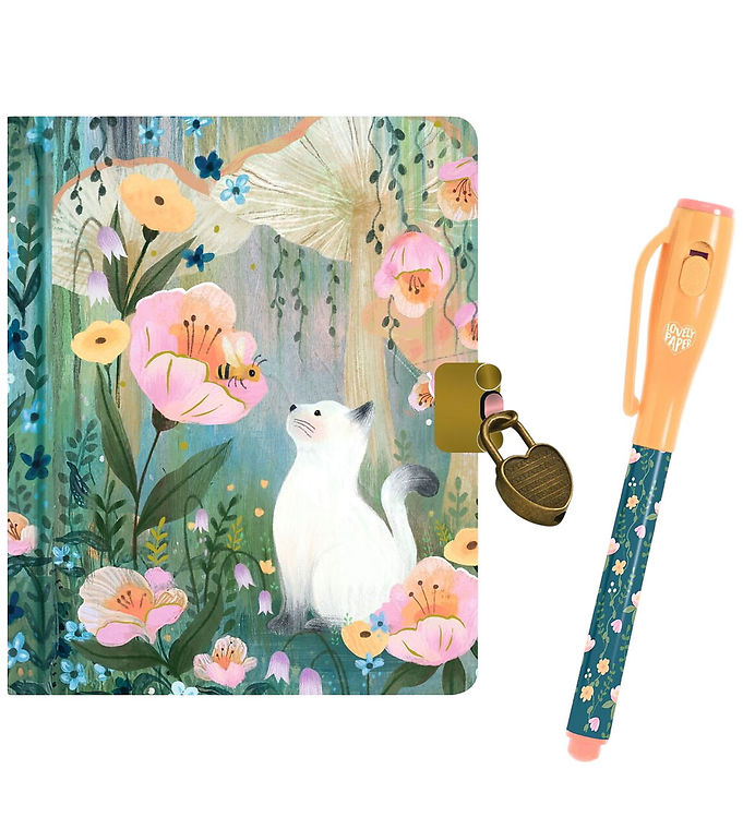 Djeco Dagbog m. Lås & Magisk Pen - Kendra Binney - Kat/Blomst